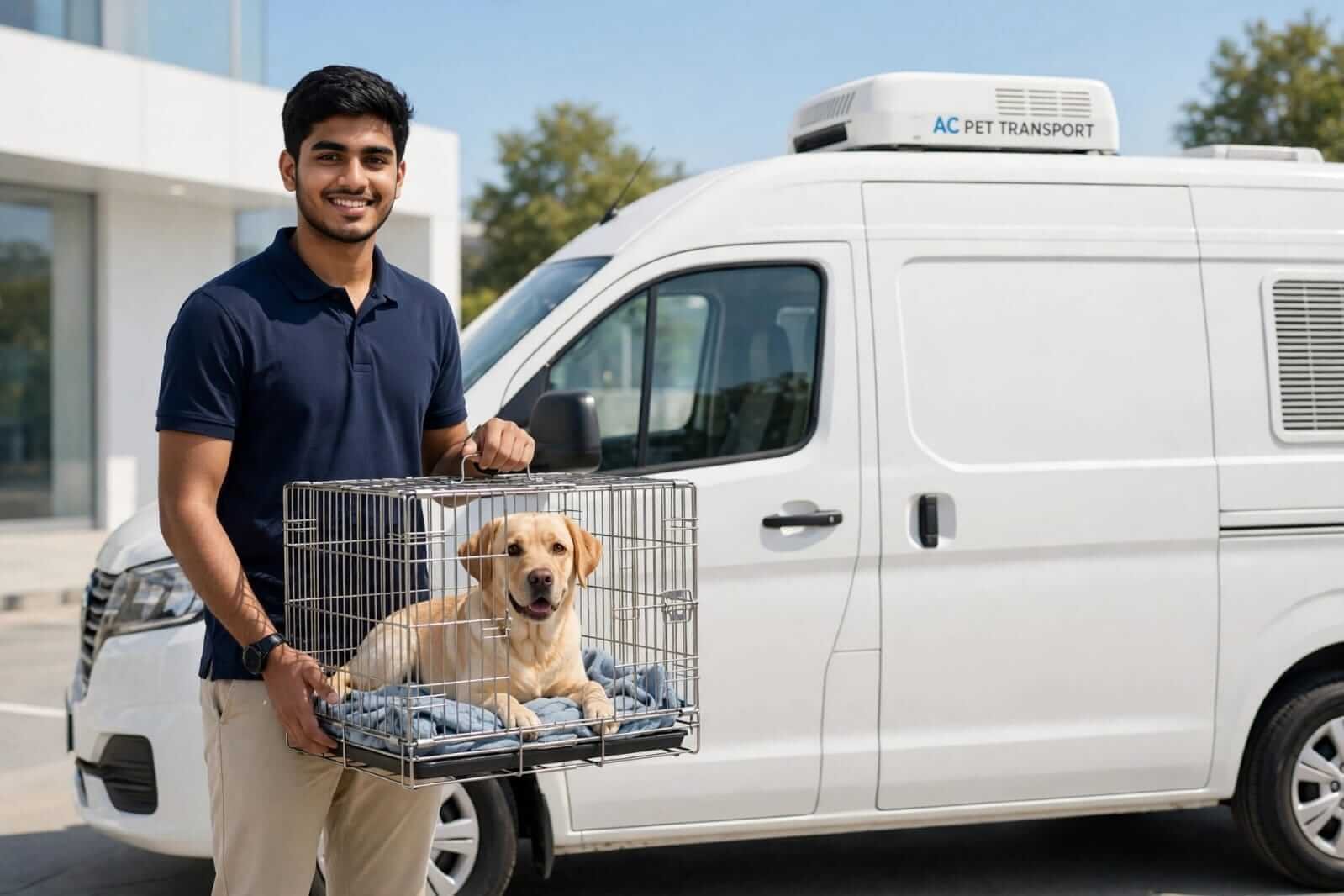 JMC Cargo - Owner with Pet in Crate - AC Pet Transport Van